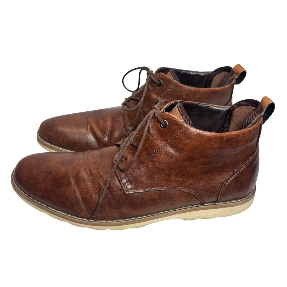 Steve‎ Madden Chukka Boots Mens Brown Faux Leather Lace Up Academia Gorpcore 13